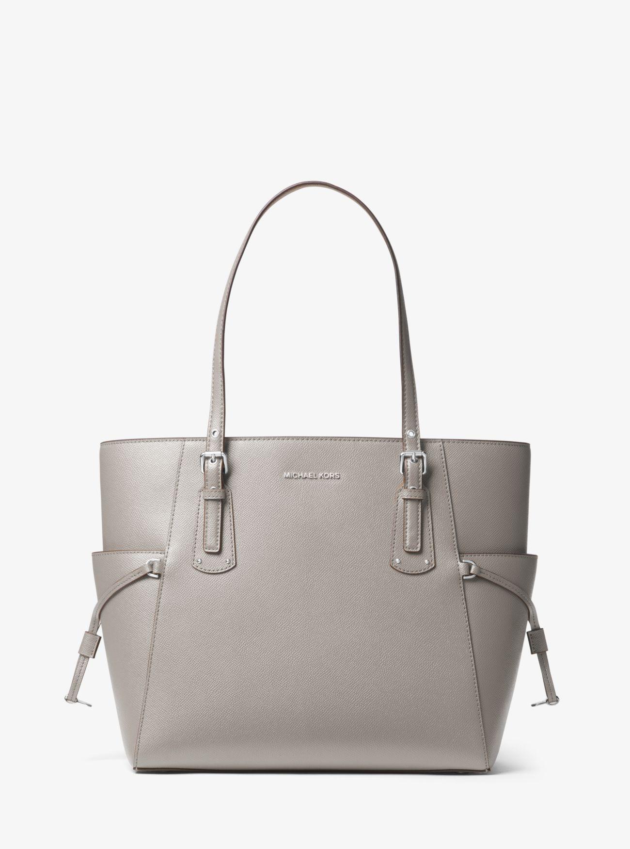 MICHAEL Michael Kors Voyager Small Crossgrain Leather Tote Bag in Grey ...