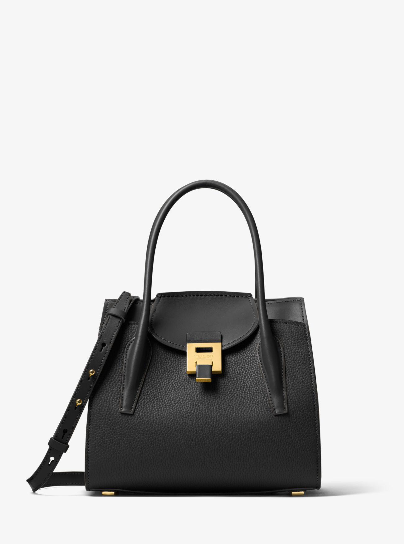 Michael Kors Bancroft Medium Pebbled Calf Leather Satchel in Black