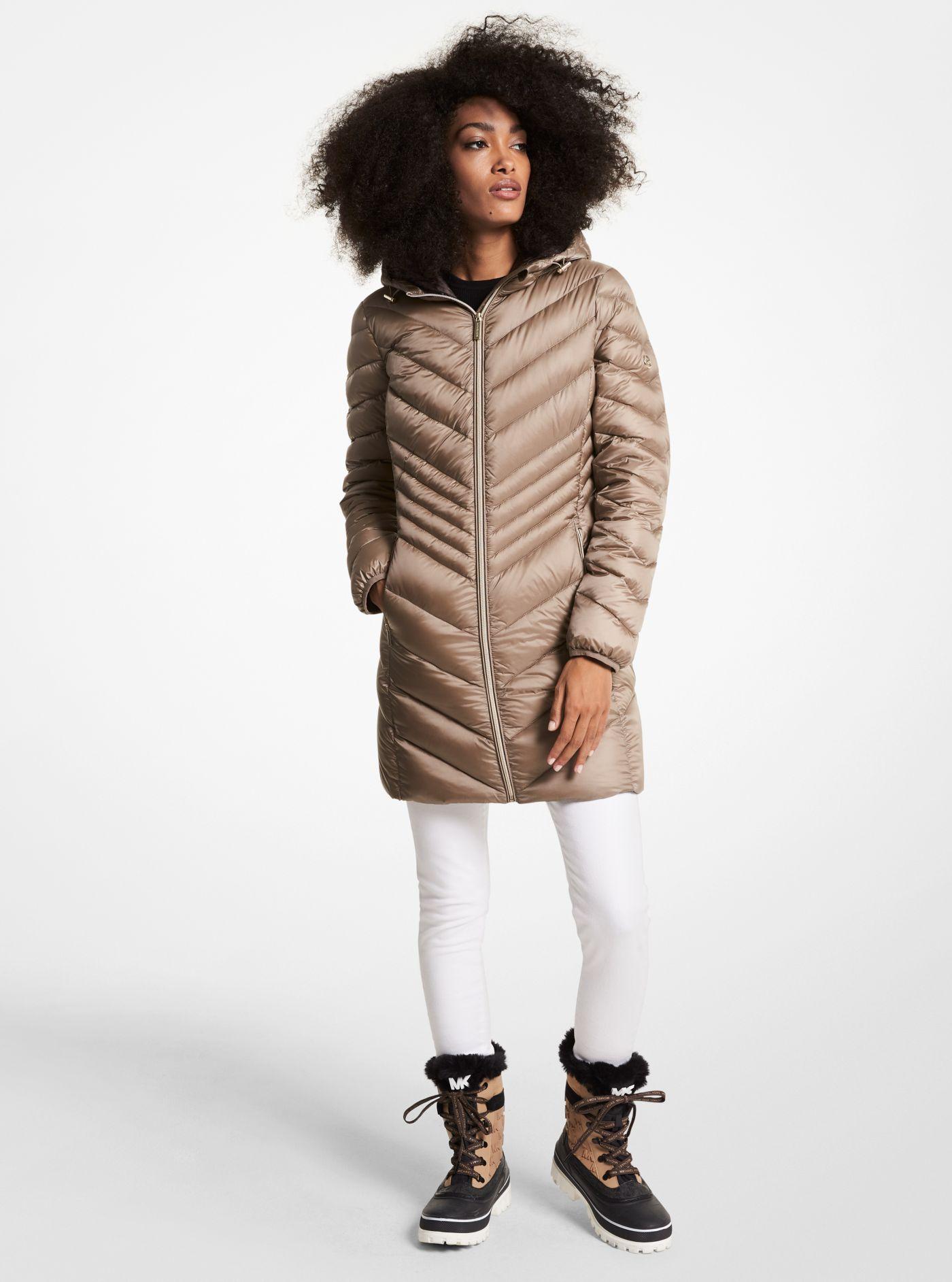 Michael Kors Quilted Nylon Packable Puffer Coat in Brown | Lyst