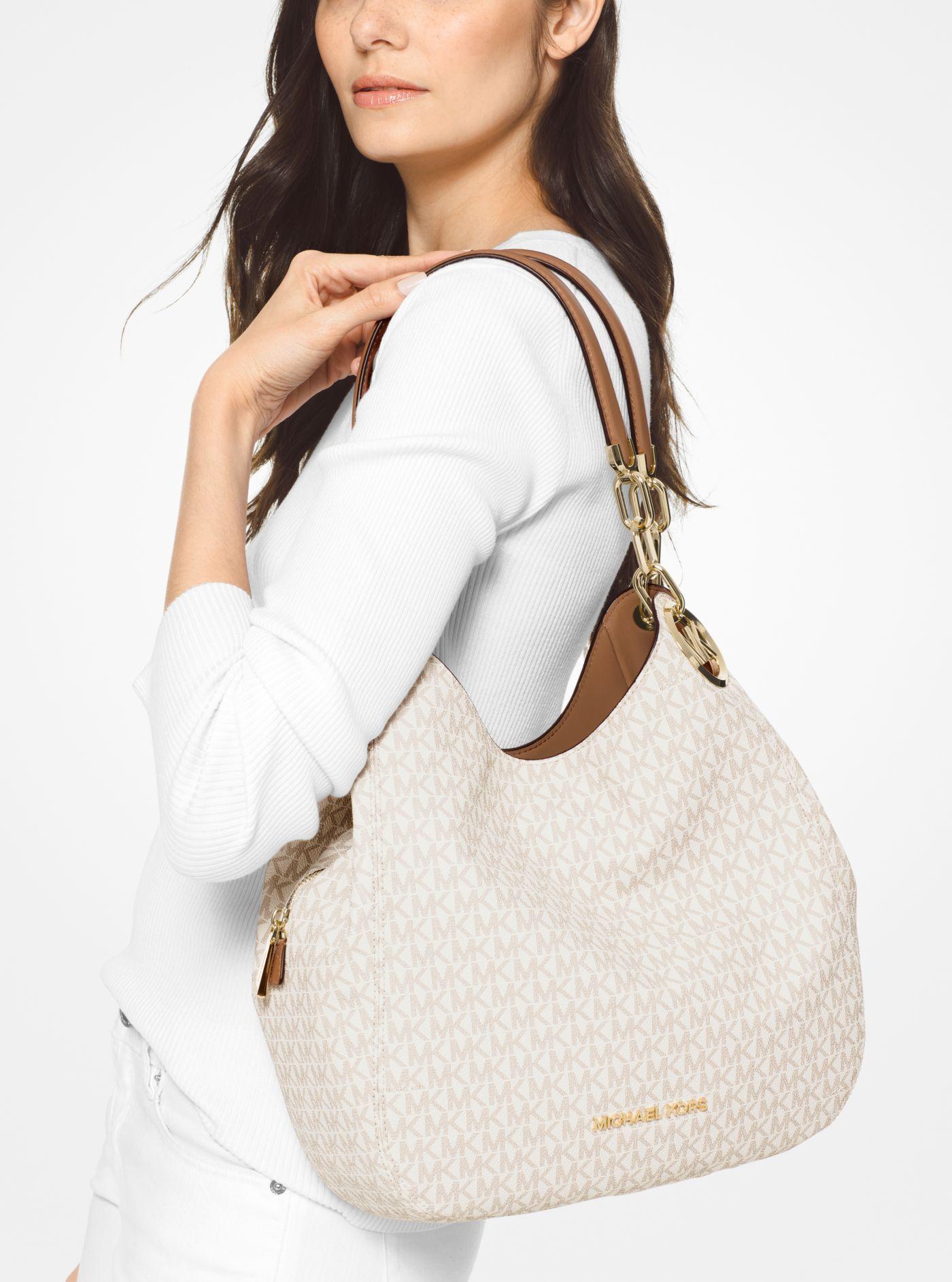 Michael Kors Lillie Large Logo Shoulder Bag in White | Lyst