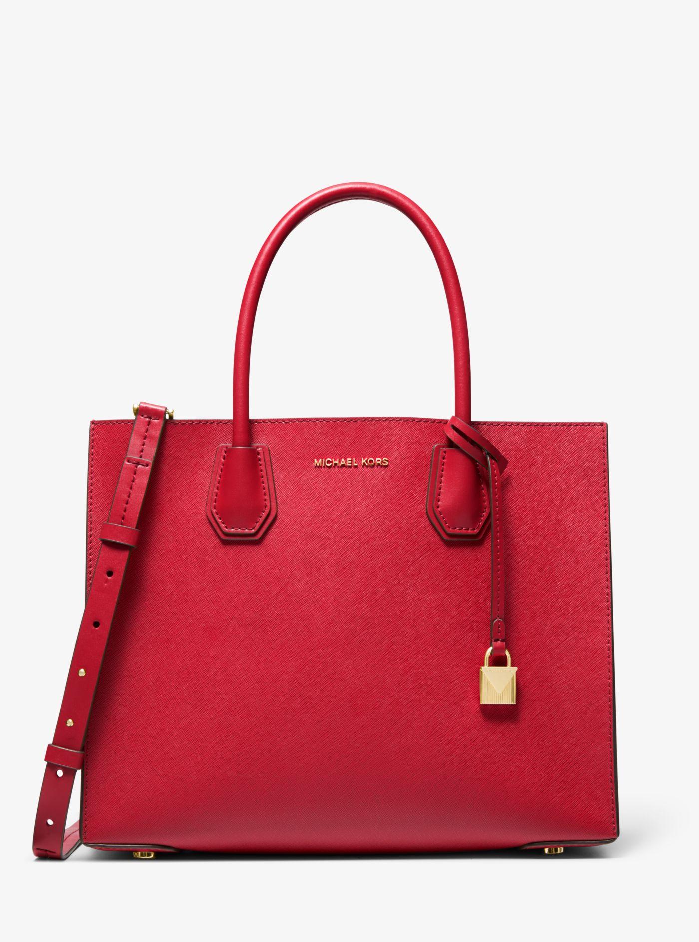 Michael Kors Mercer Large Saffiano Leather Tote Bag in Bright Red (Red ...