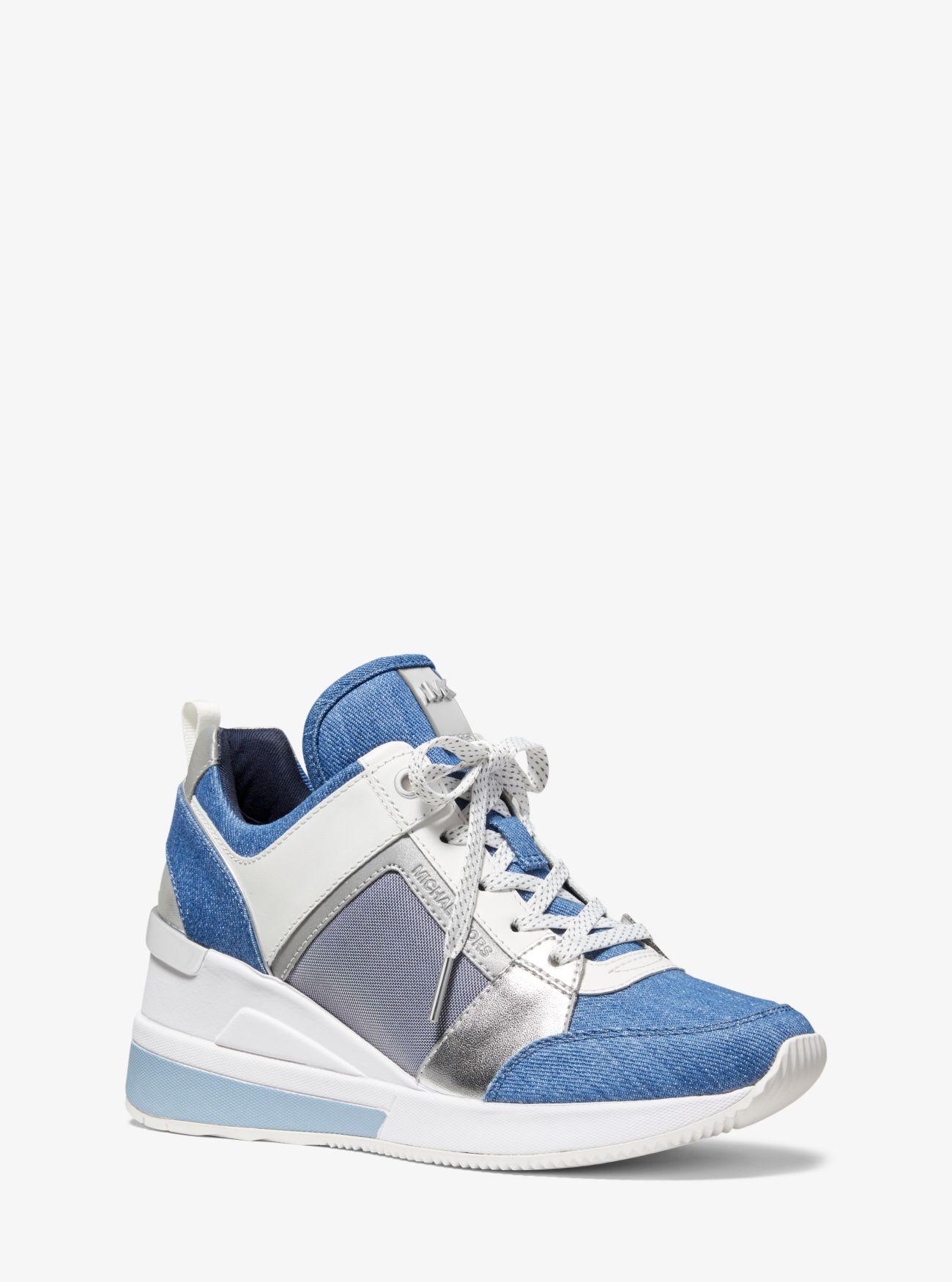 Michael Kors Georgie Denim And Leather Trainer in Blue | Lyst
