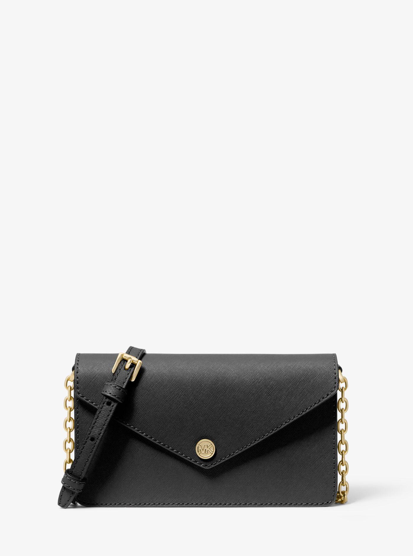 Michael Kors Small Saffiano Leather Envelope Crossbody Bag in Black