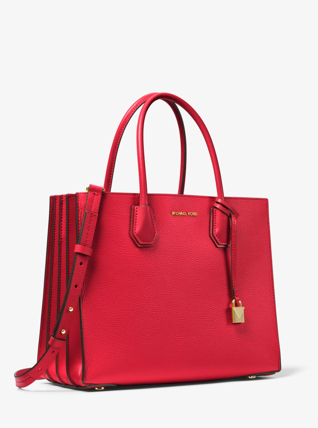 MICHAEL Michael Kors Mercer Large Pebbled Leather Accordion Tote Bag in Red - Lyst