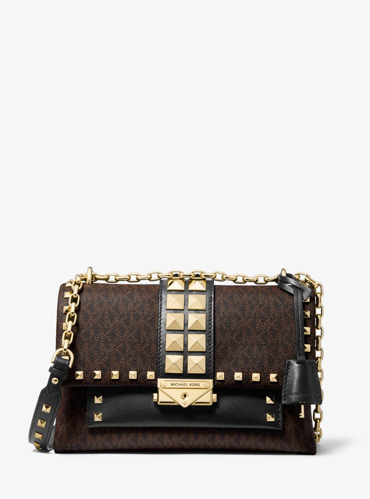 Michael Kors Cece Medium Studded Logo And Leather Convertible Shoulder Bag in Brown Save 4 Lyst