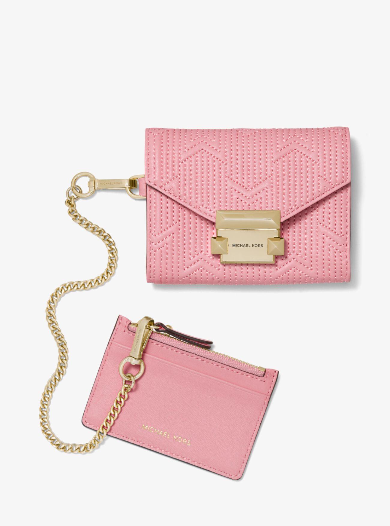 whitney small deco quilted leather chain wallet
