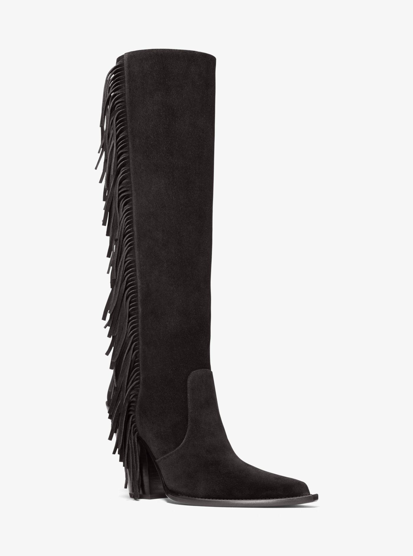 black suede fringe boots