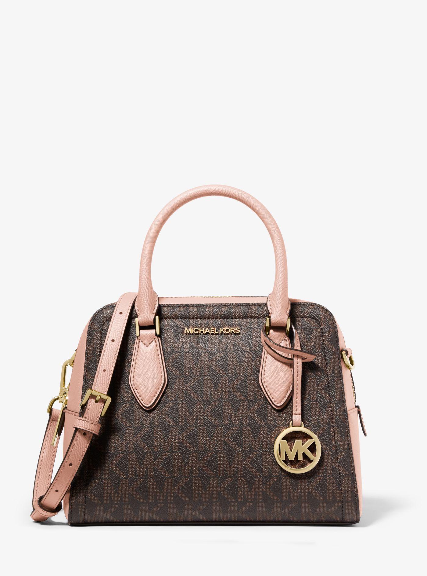 Michael Kors Ayden Medium Logo And Faux Leather Satchel in Pink | Lyst