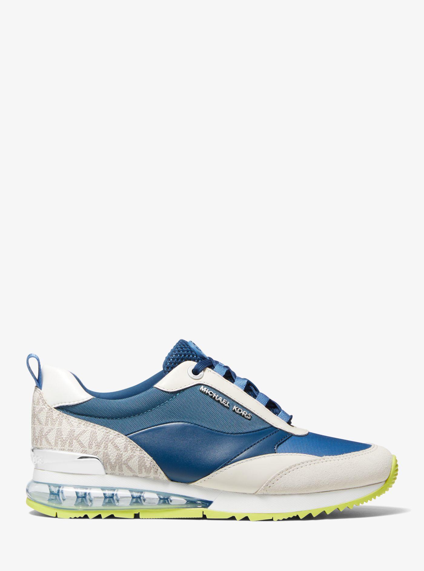 Michael Kors Allie Stride Extreme Mixed-media Trainer in Blue | Lyst
