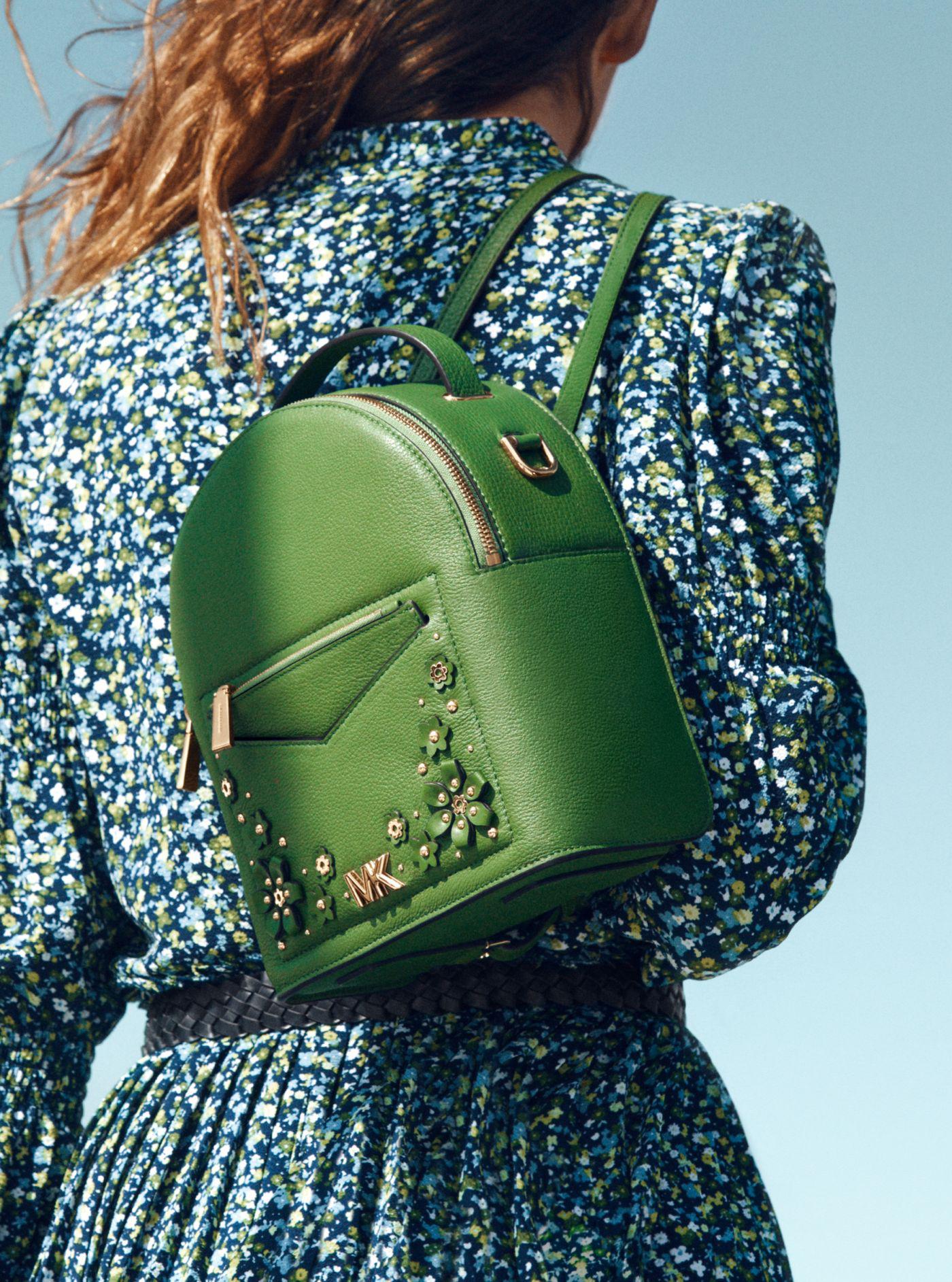 Floral Embellished Pebbled Leather 