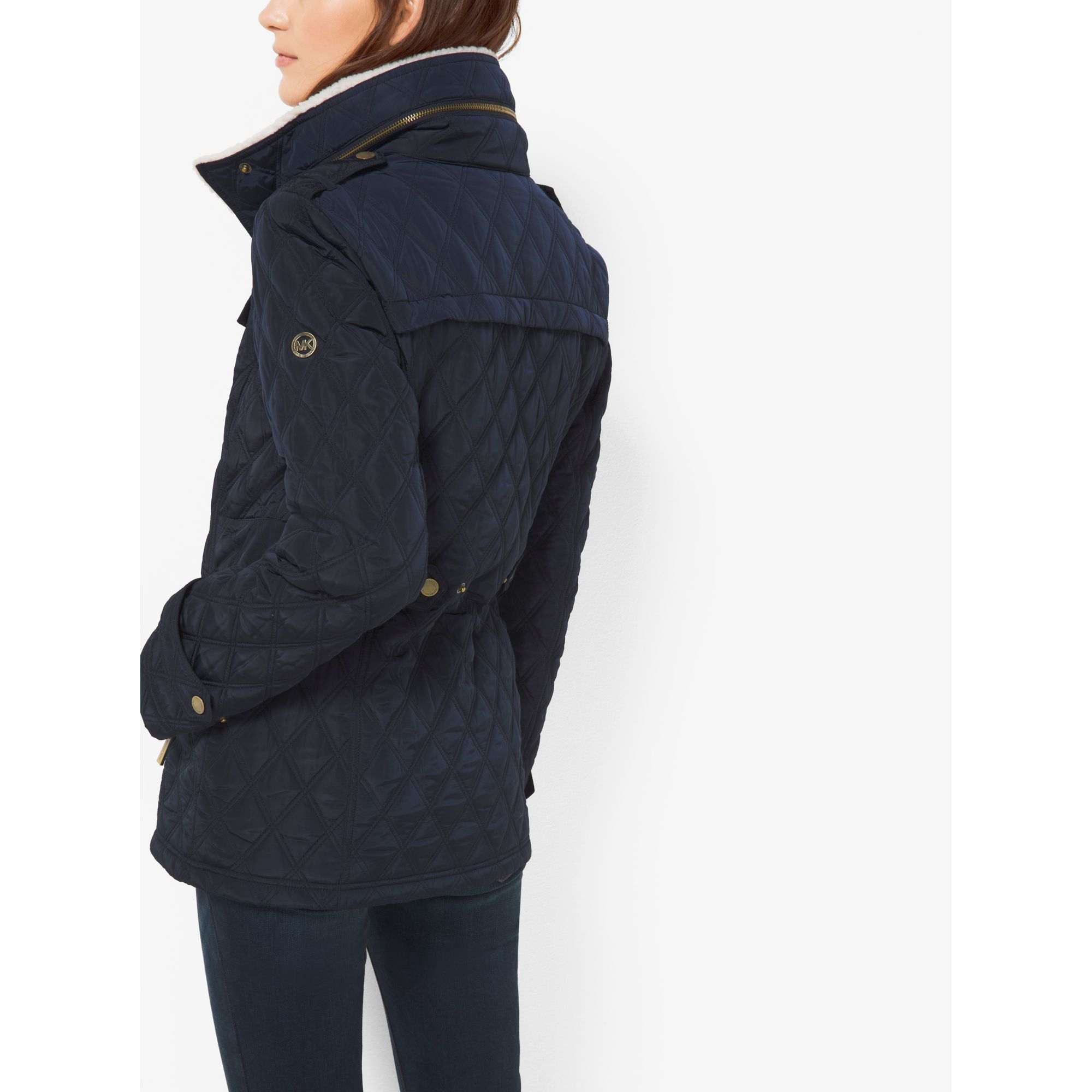 Michael Kors Fleece-collared Quilted Jacket in Navy (Blue) - Lyst