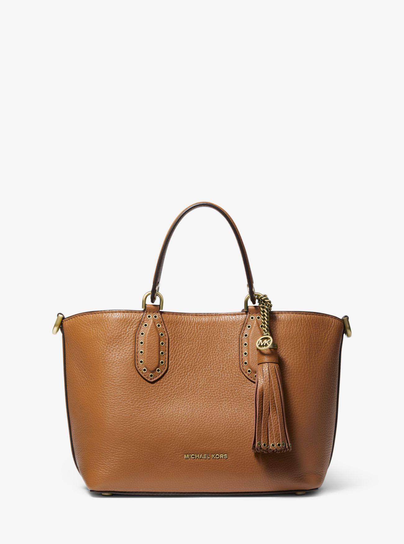 Michael Kors Brooklyn Small Pebbled Leather Satchel in Brown - Lyst