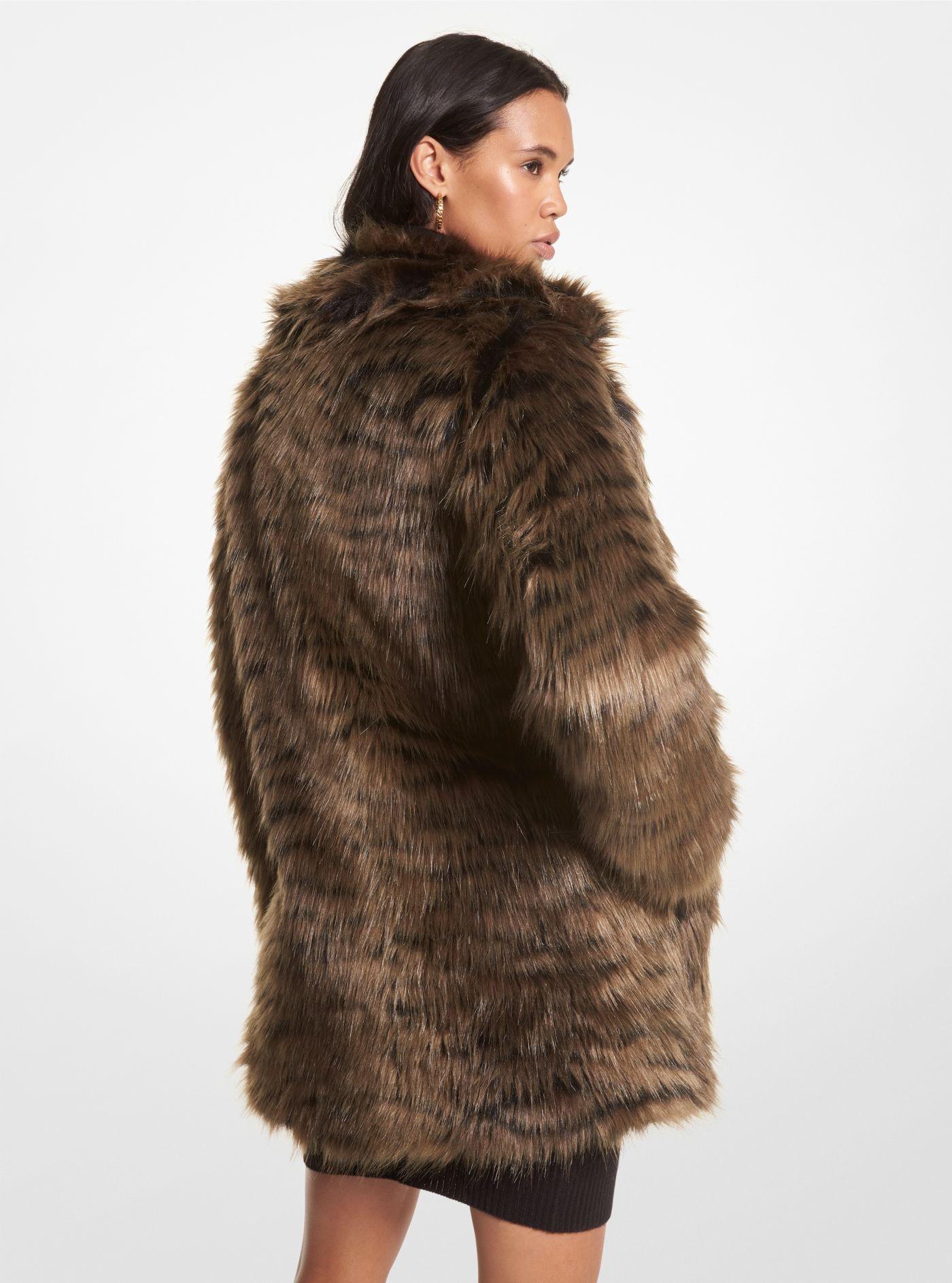 Michael Kors Tiger Print Faux Fur Coat in Brown | Lyst