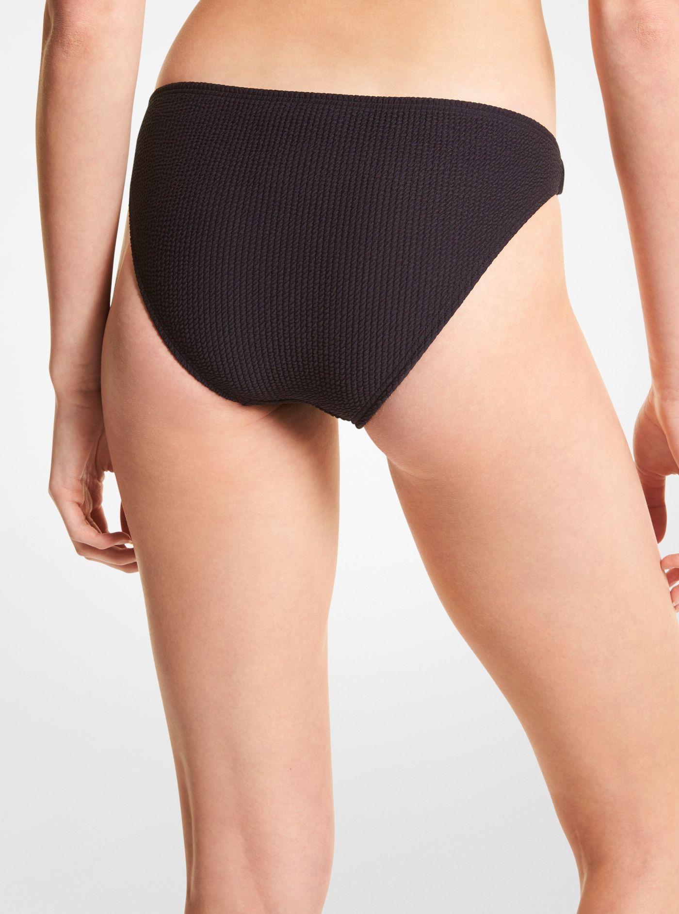 Michael Kors Textured Stretch Bikini Bottom in Black | Lyst