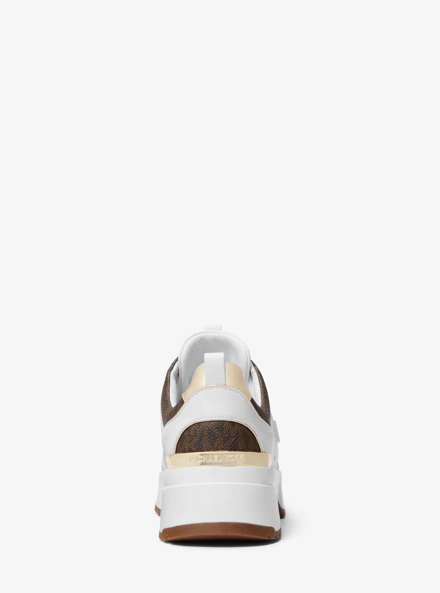 Michael Kors Cosmo Logo And Faux Leather Trainer in White | Lyst