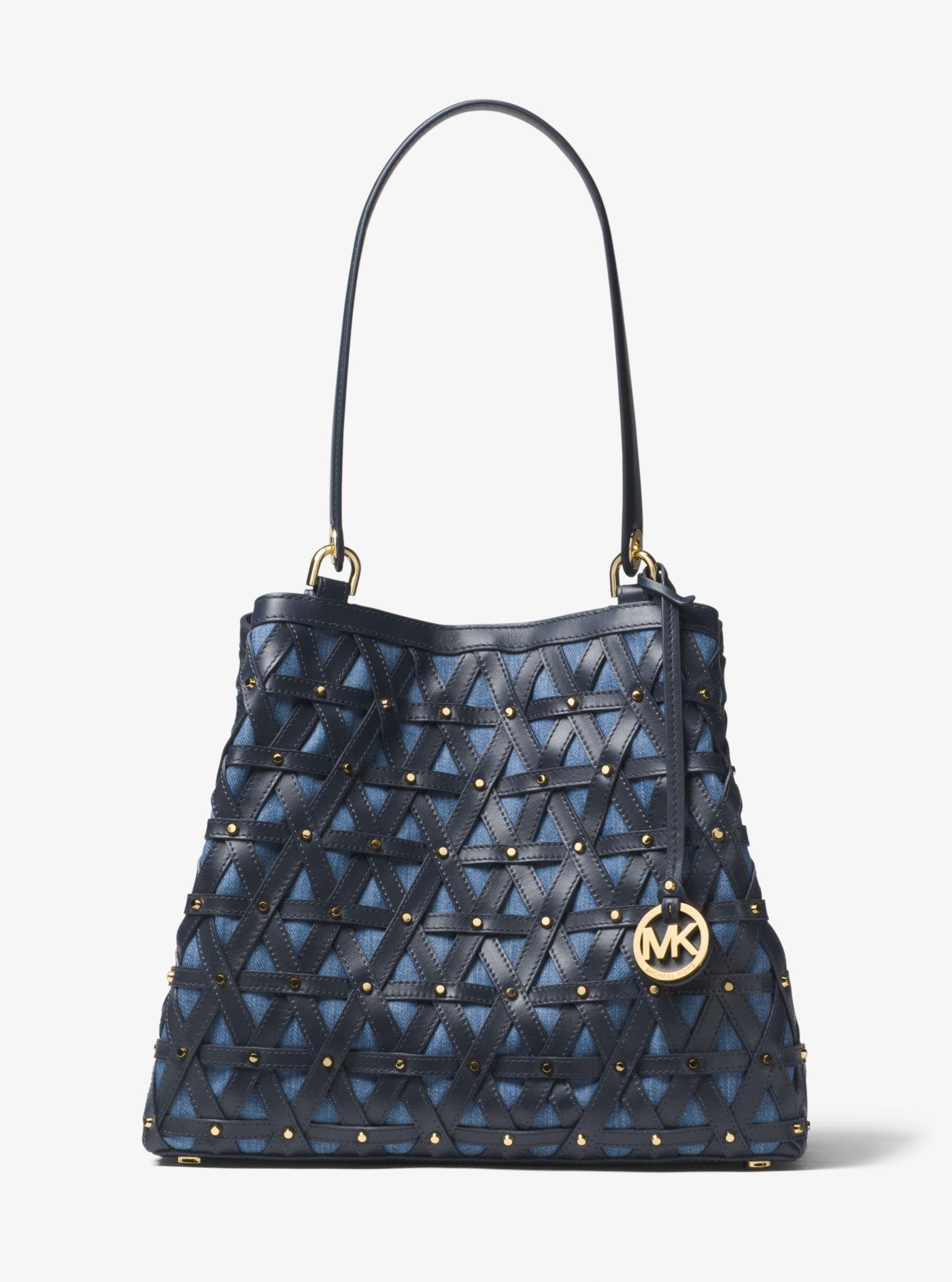 Michael Kors Brooklyn Large Leather And Denim Tote Bag in Blue - Lyst