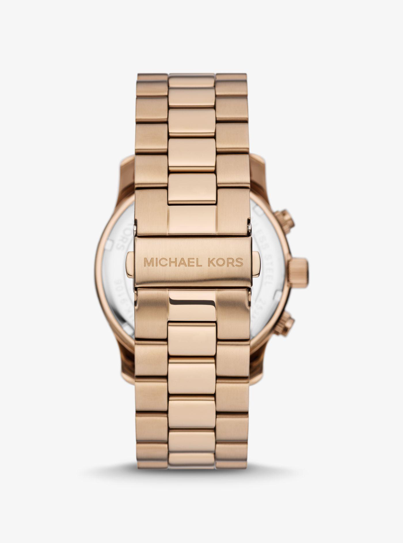 Michael Kors Oversized Runway Beige Gold-tone Watch in Natural | Lyst