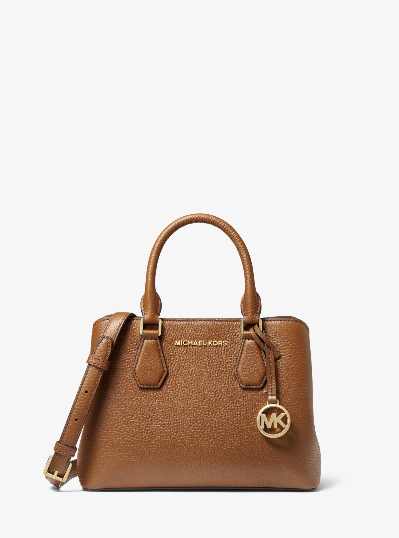 Michael Kors Camille Small Pebbled Leather Satchel in Brown | Lyst