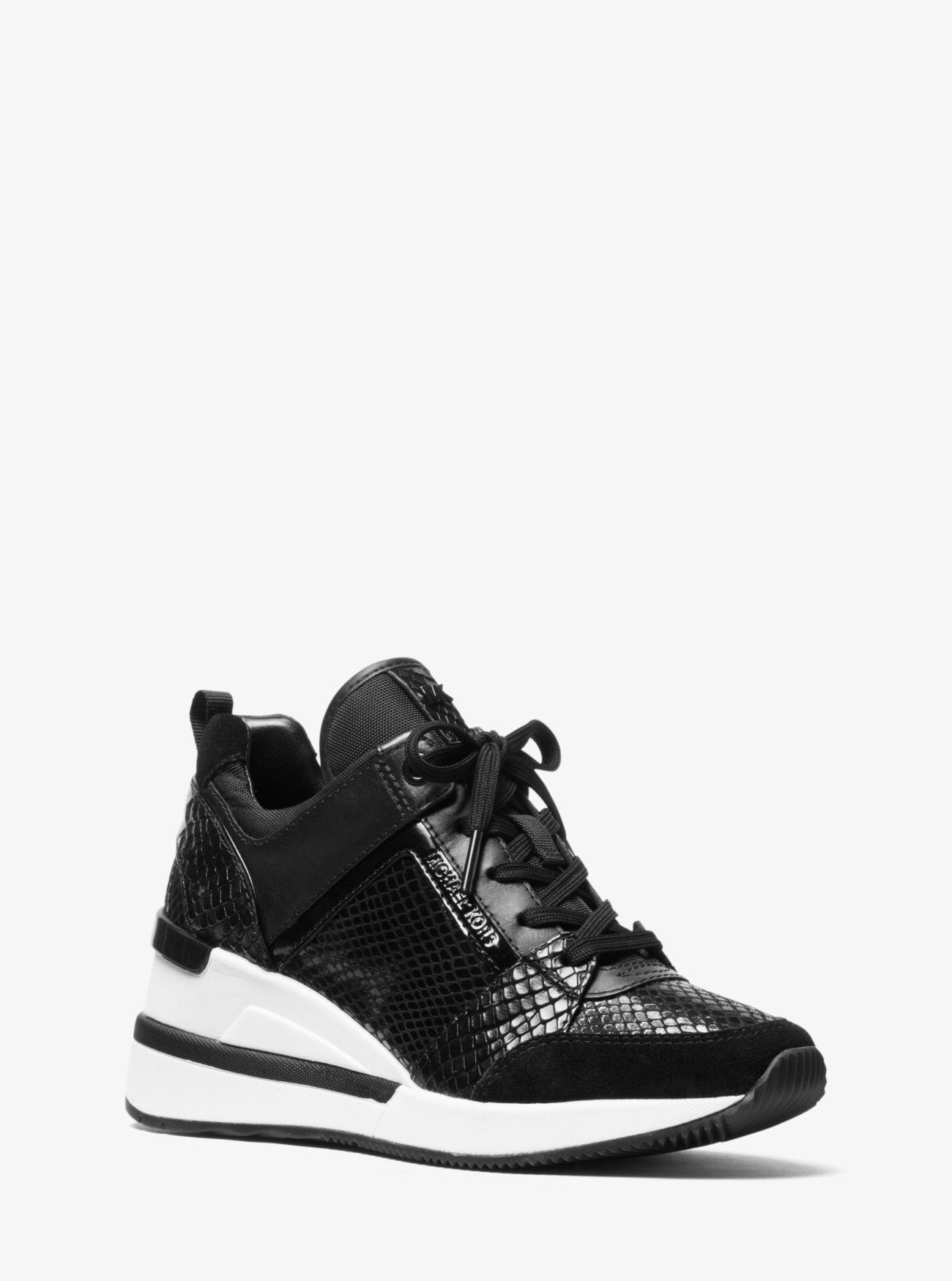 georgie canvas and embossed leather trainer