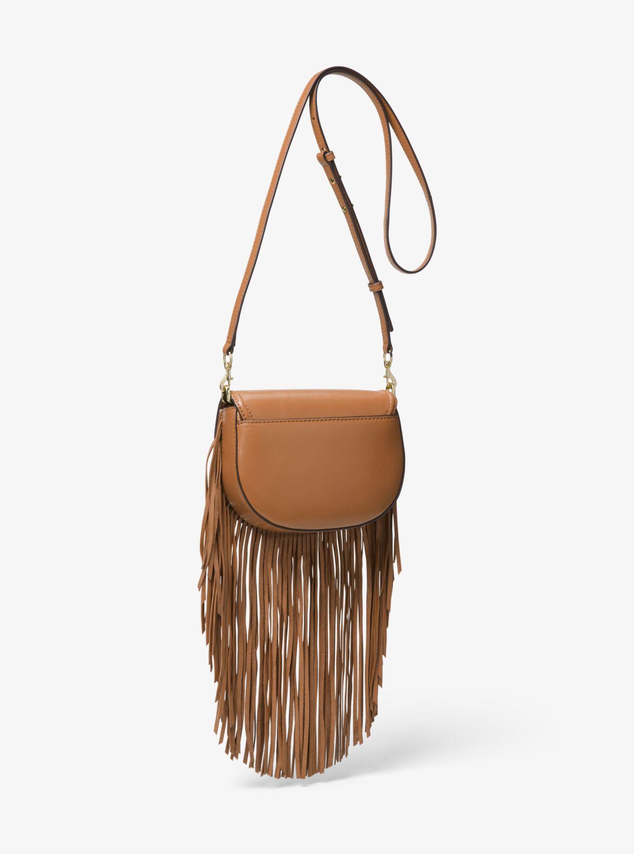 MICHAEL Michael Kors Mk Cary Small Fringed Leather Saddle Bag | Lyst