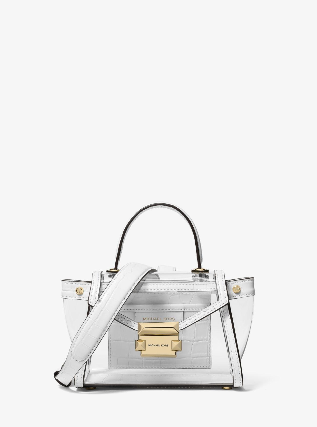 Michael Kors Whitney Mini Clear And Leather Satchel in White | Lyst