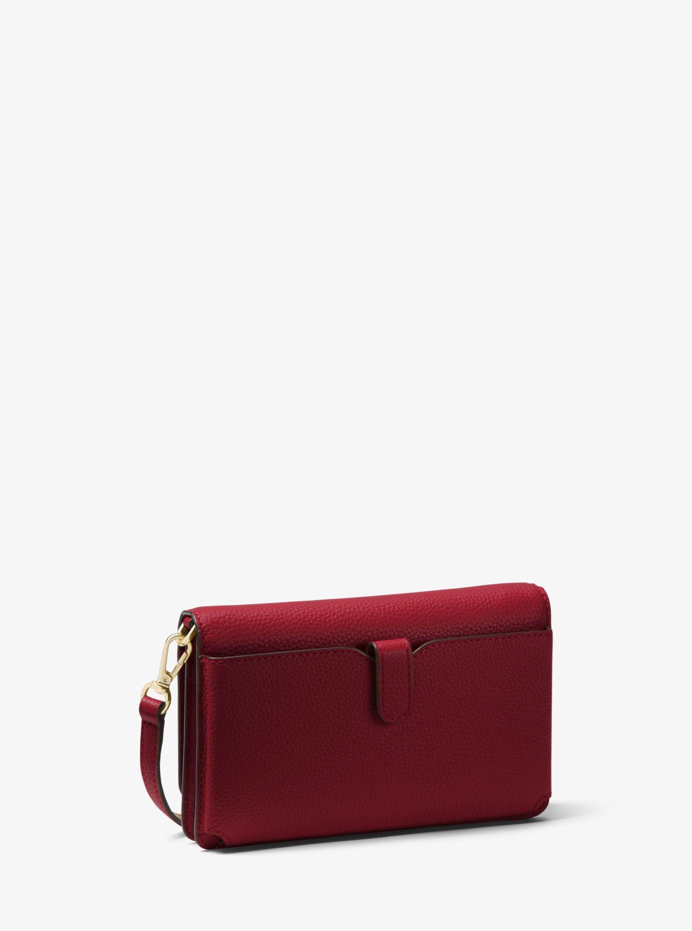 MICHAEL Michael Kors Pebbled Leather Phone Crossbody Bag in Red - Lyst