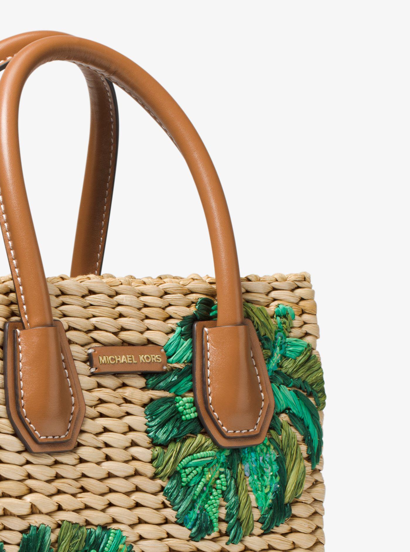 Michael Kors Malibu Palm Embroidered Woven Straw Crossbody Bag | Lyst