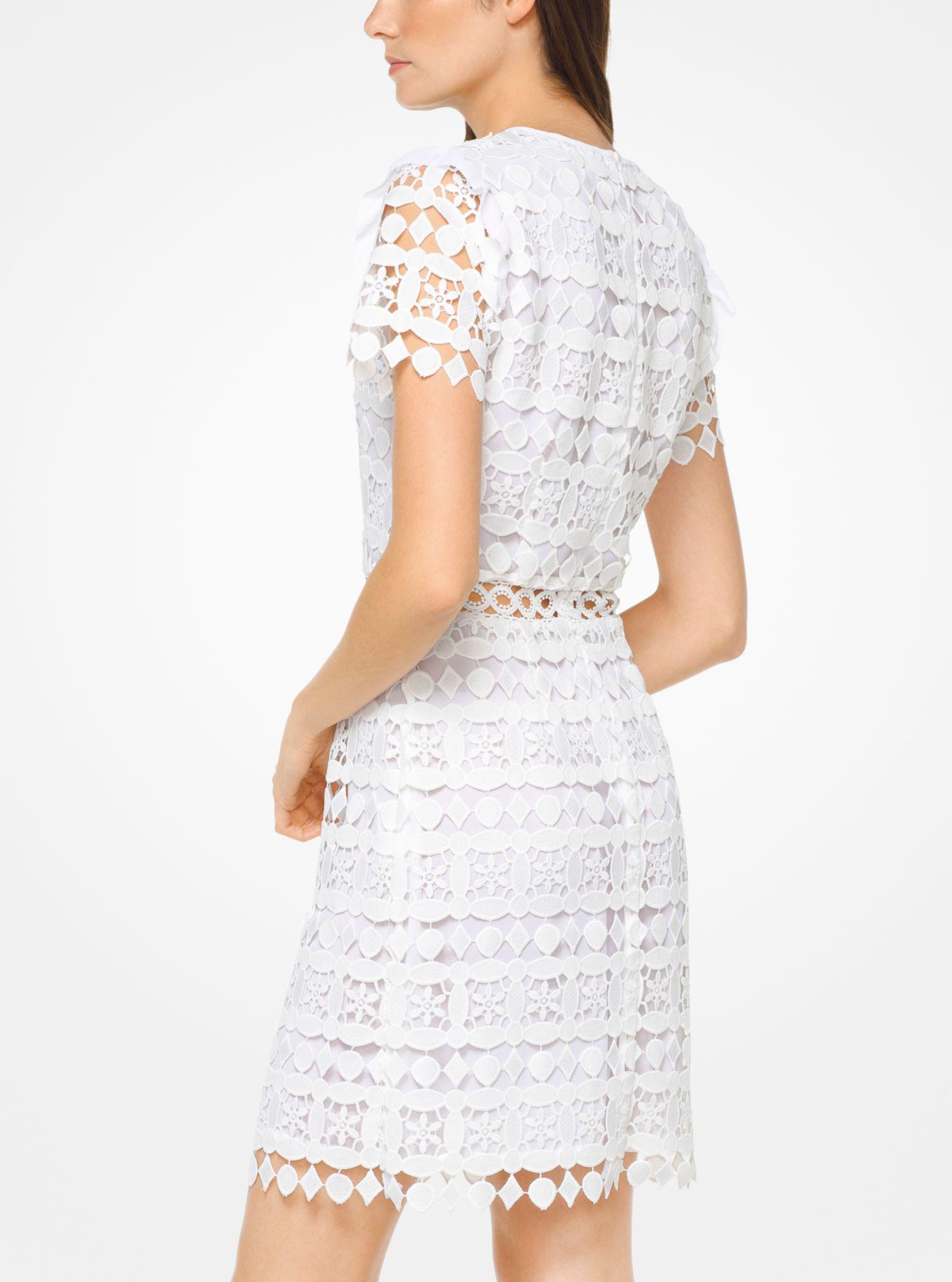 Michael Kors Geometric Floral Lace Dress in White | Lyst