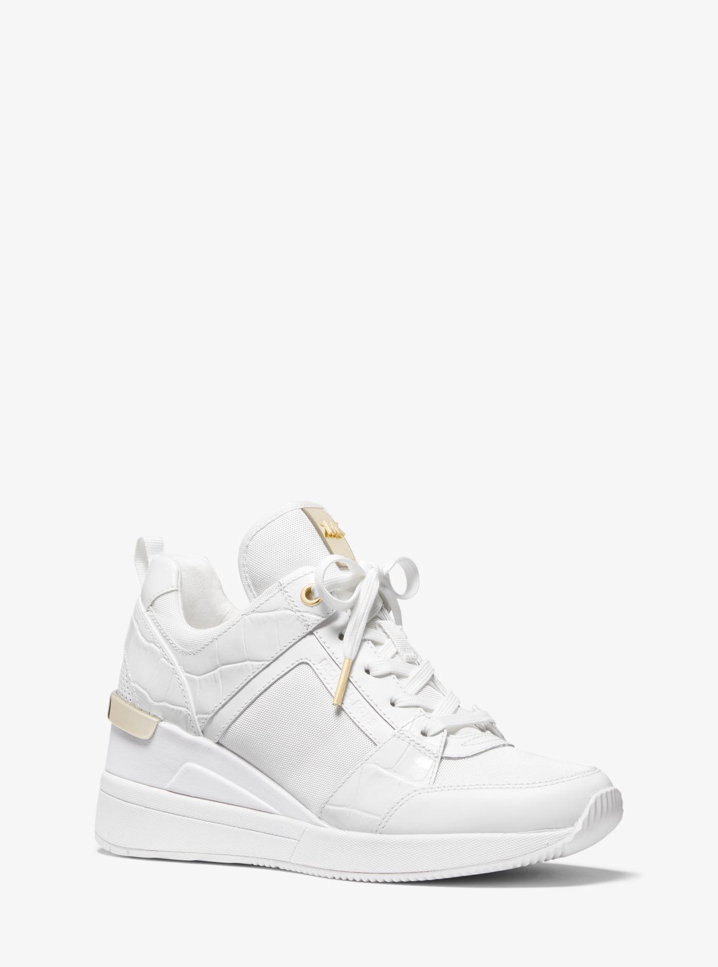 georgie canvas and embossed leather trainer