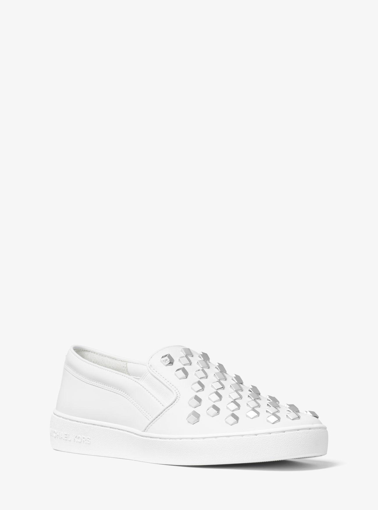 Michael Kors Keaton Studded Leather Slip-on Sneaker in White - Lyst