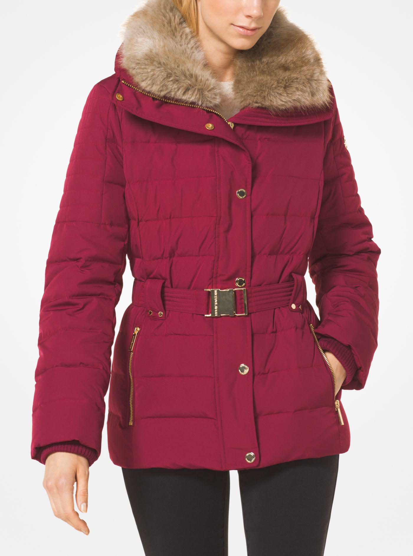 Michael Kors Quilted Down And Faux Fur Puffer Jacket in Burnt Red (Red) -  Lyst
