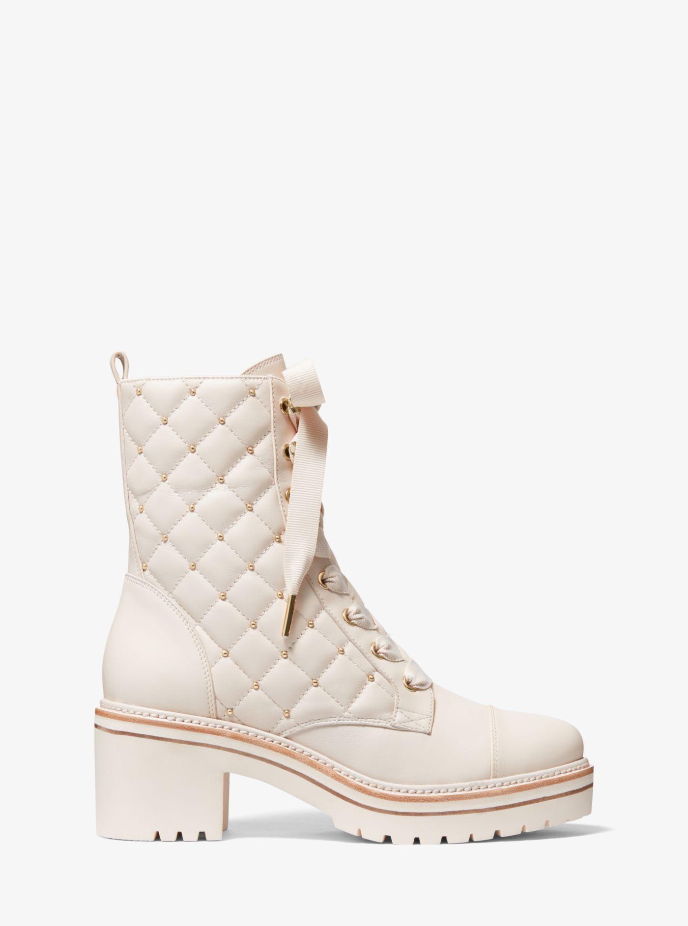 Michael Kors Tilda Quilted Leather Combat Boot in Natural | Lyst