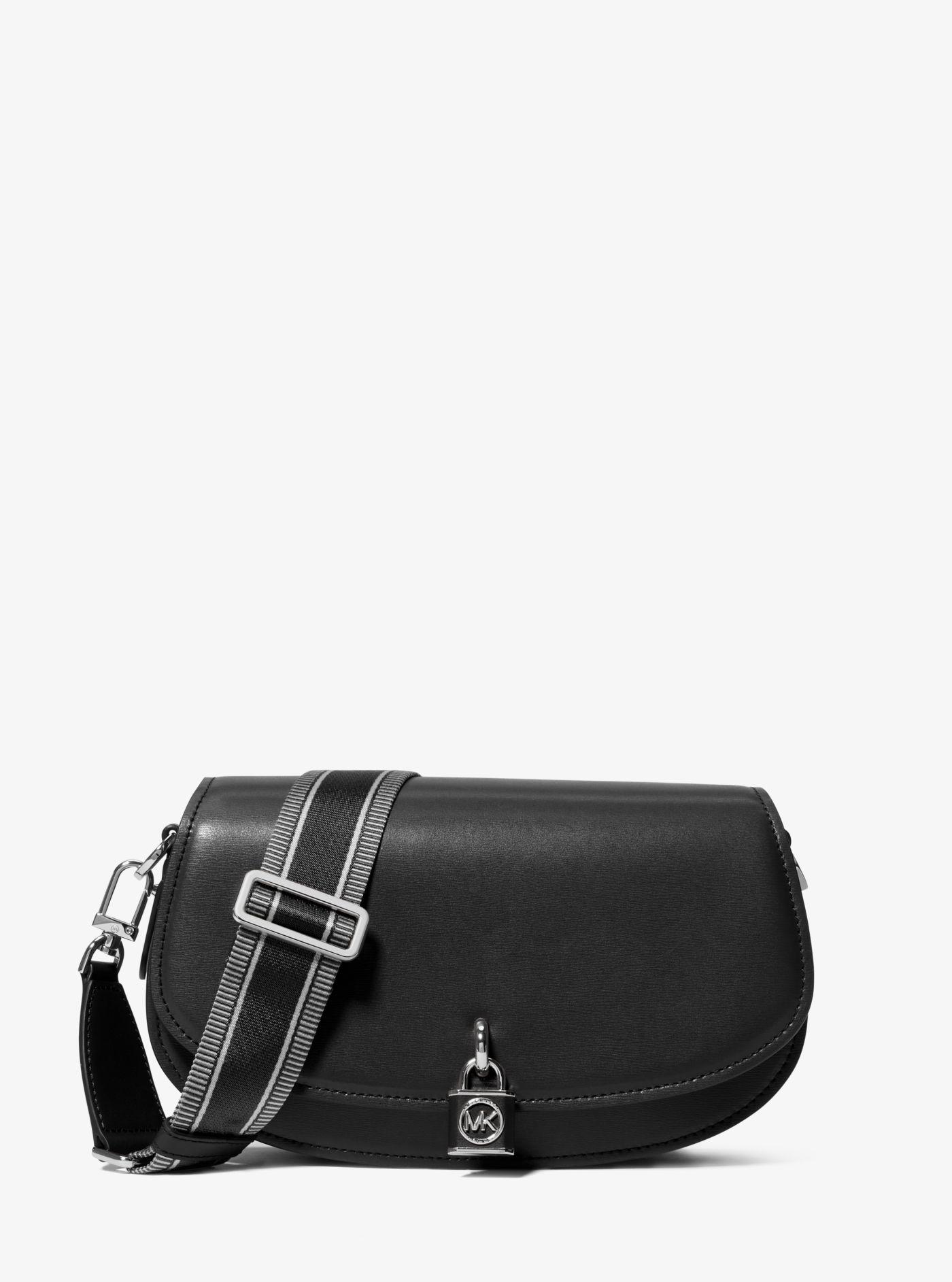 Michael Kors Mila Medium Leather Messenger Bag in Black Lyst