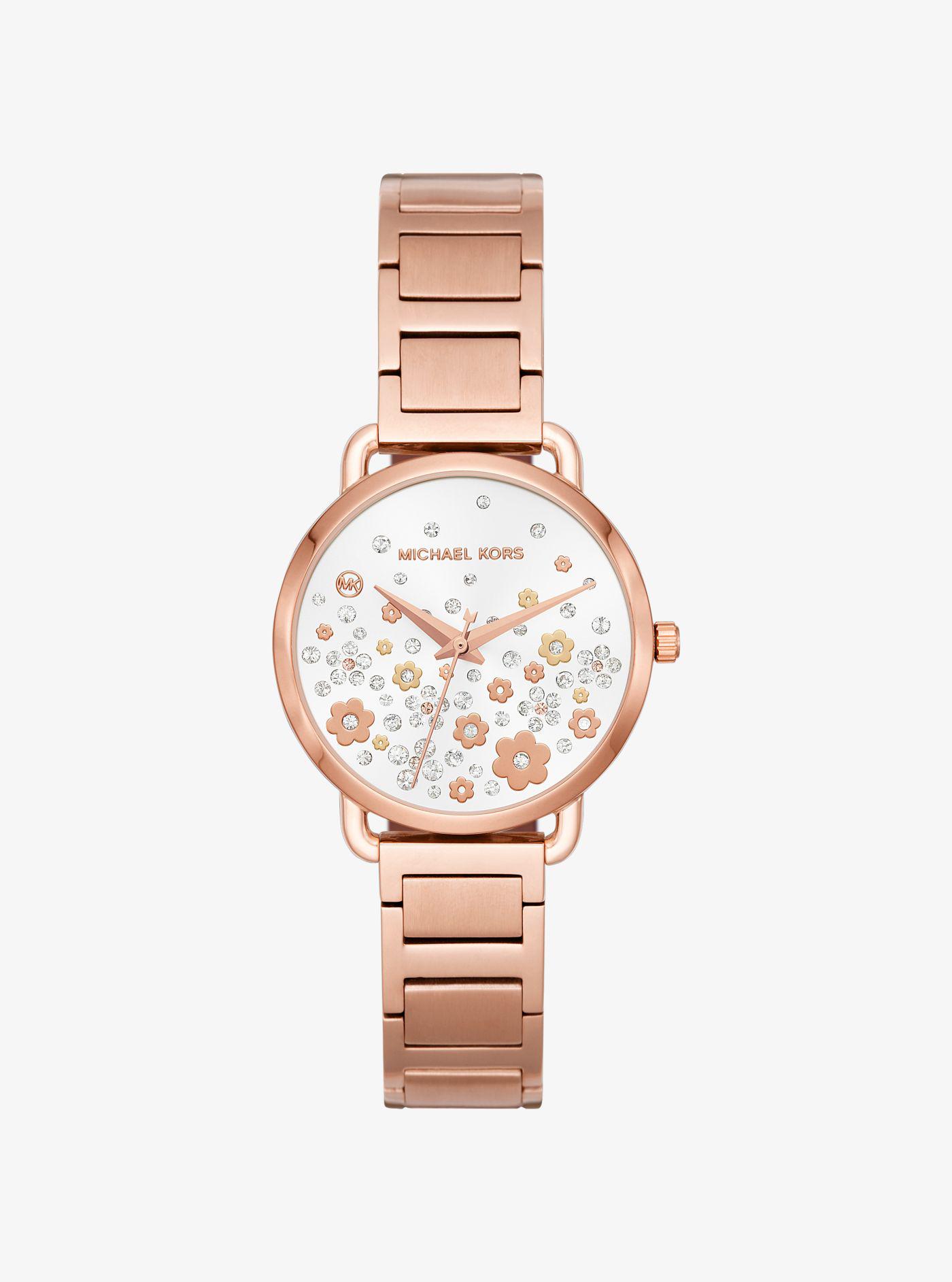 Michael Kors Portia Floral Pavé Watch in White/Rose (Pink) - Lyst