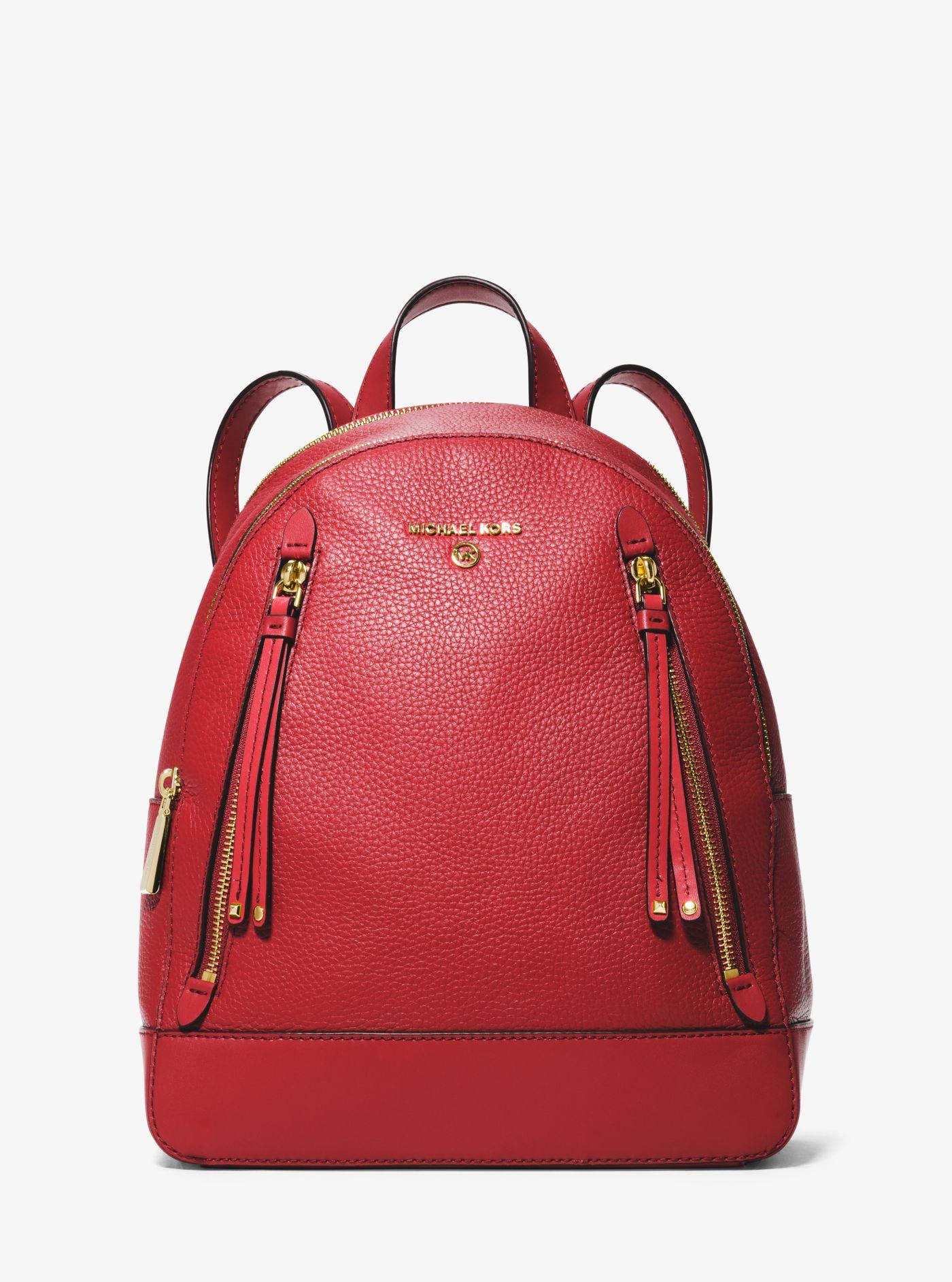 Michael Kors Brooklyn Medium Pebbled Leather Backpack in Red Lyst