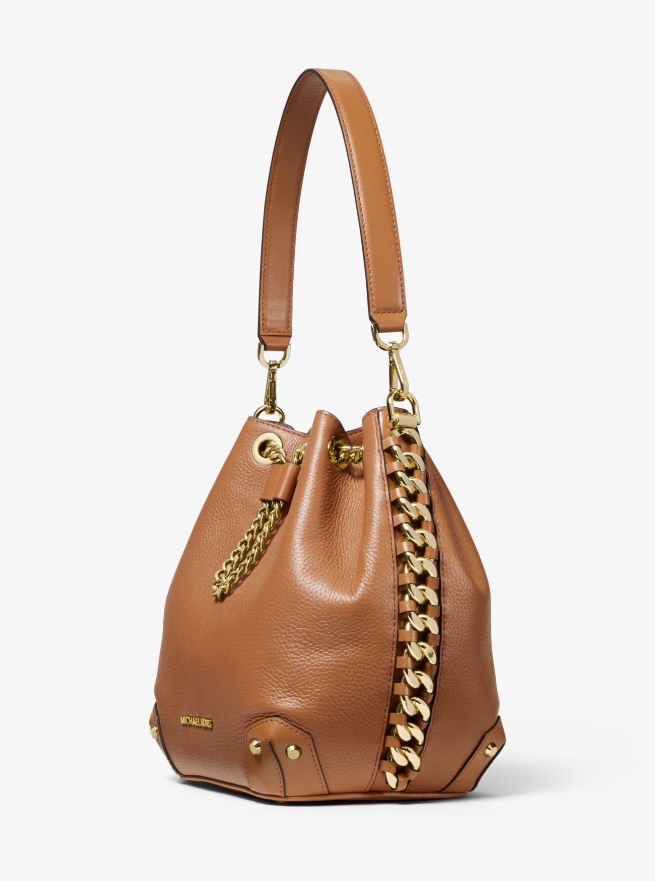 alanis medium pebbled leather bucket bag