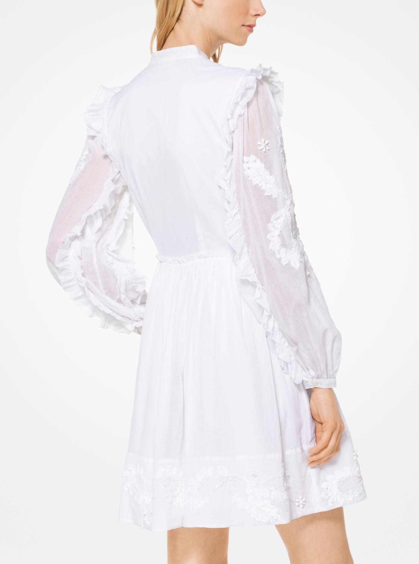 Michael Kors Embroidered Cotton Shirtdress in White - Lyst