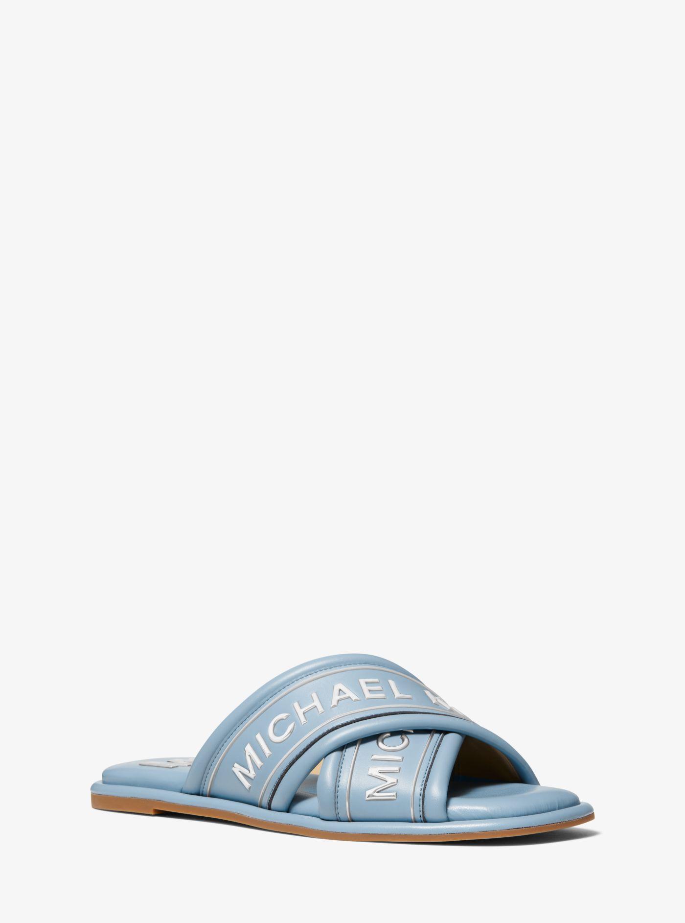 Michael Kors Gideon Embellished Faux Leather Slide Sandal in Blue | Lyst