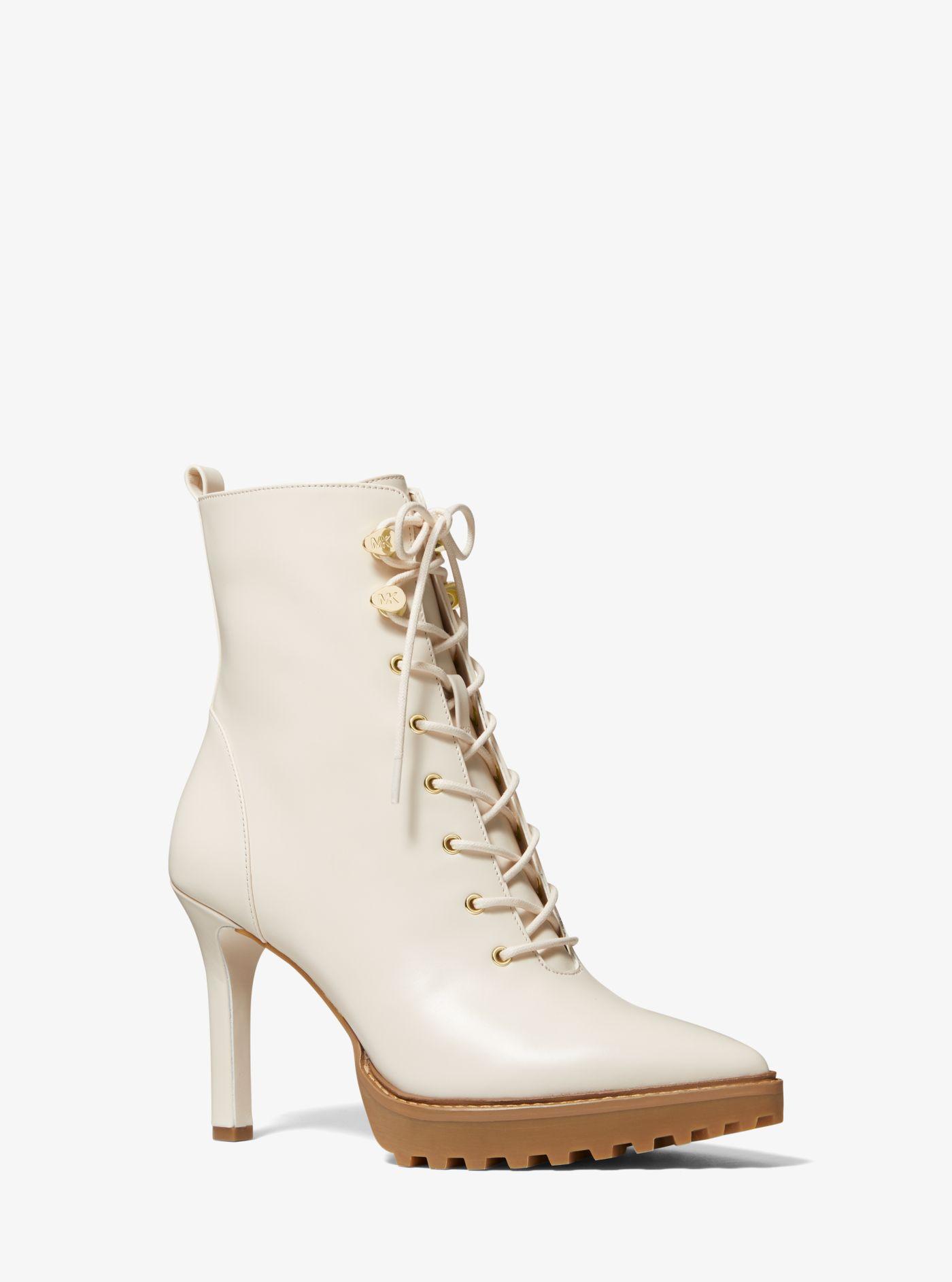 Michael Kors Kyle Leather Lace-up Boot in Natural | Lyst