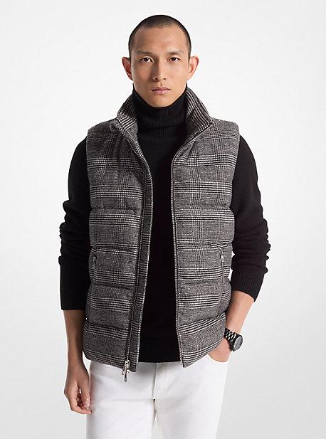 Black Prince of Wales check quilted vest for cold-weather layering