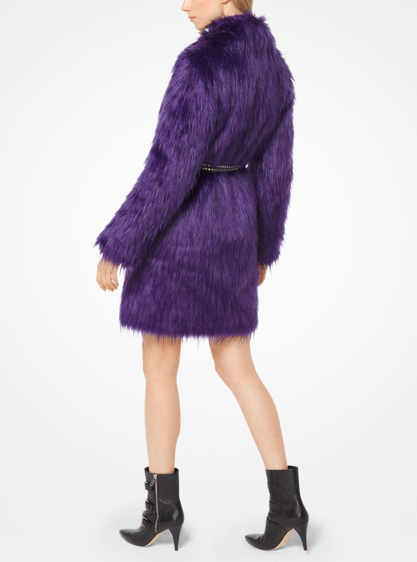 Michael Kors Belted Faux-fur Coat in Purple | Lyst
