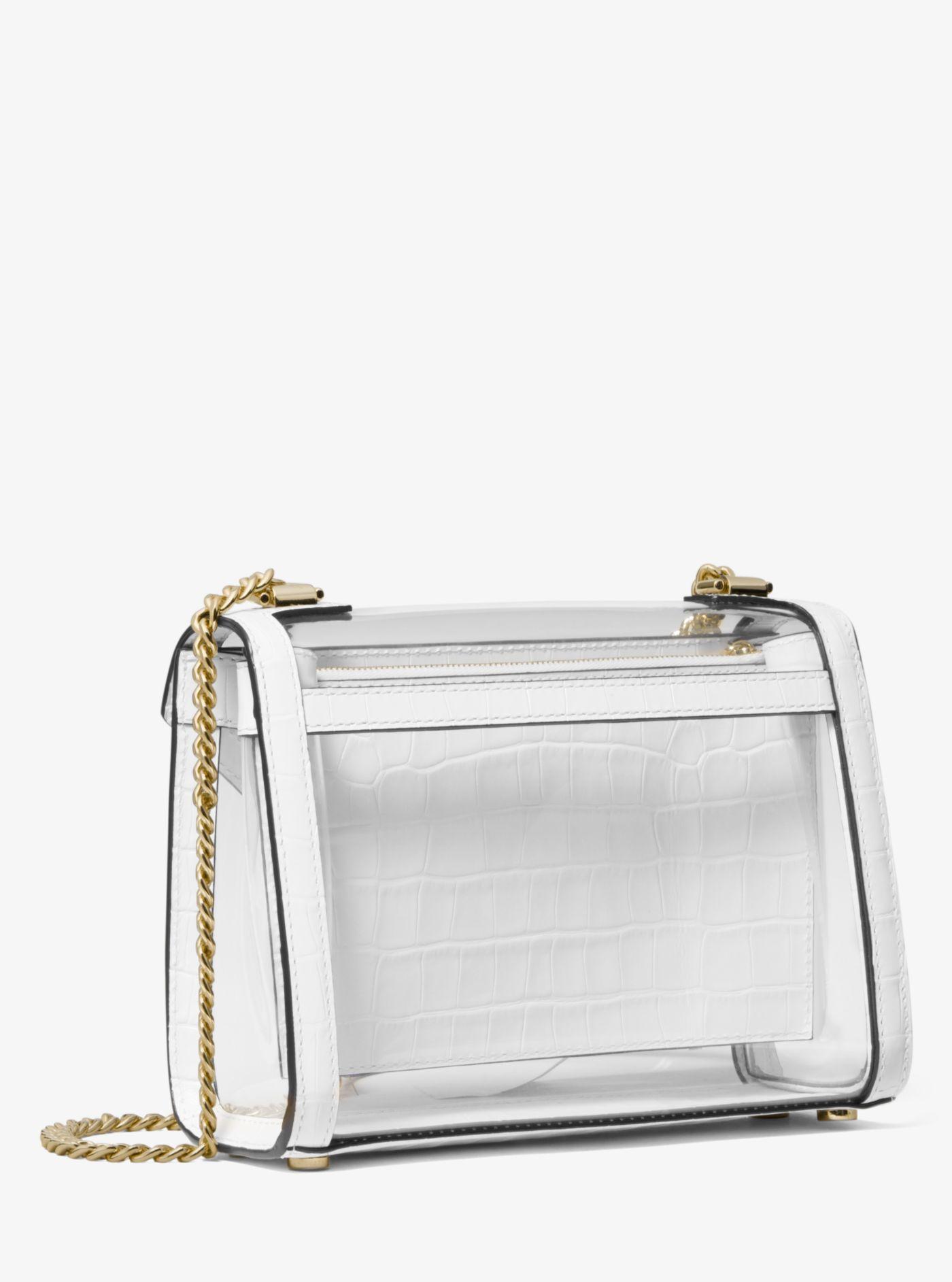 Grand sac porté épaule convertible Whitney en cuir et partie transparente