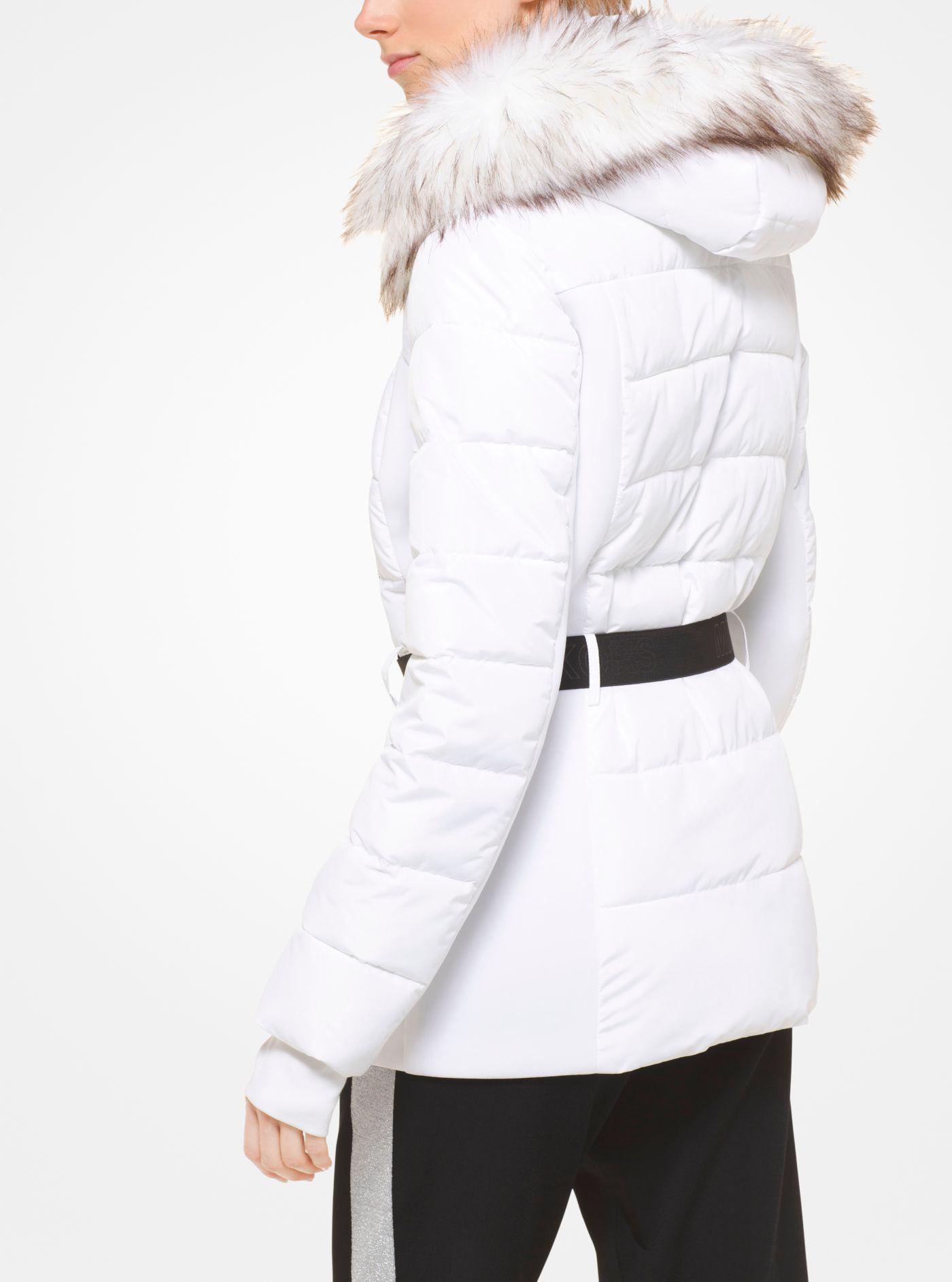 Michael Kors Faux Fur-trimmed Belted Puffer Jacket in White - Lyst