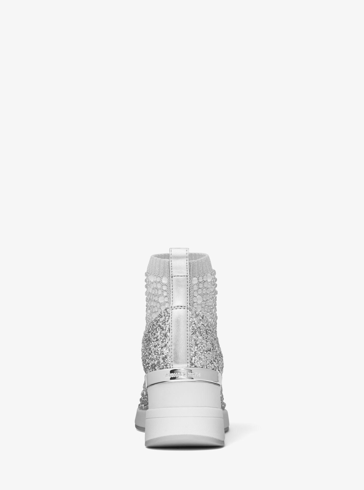 Michael Kors Skyler Crystal Embellished Metallic Stretch Knit Sock Sneaker  | Lyst