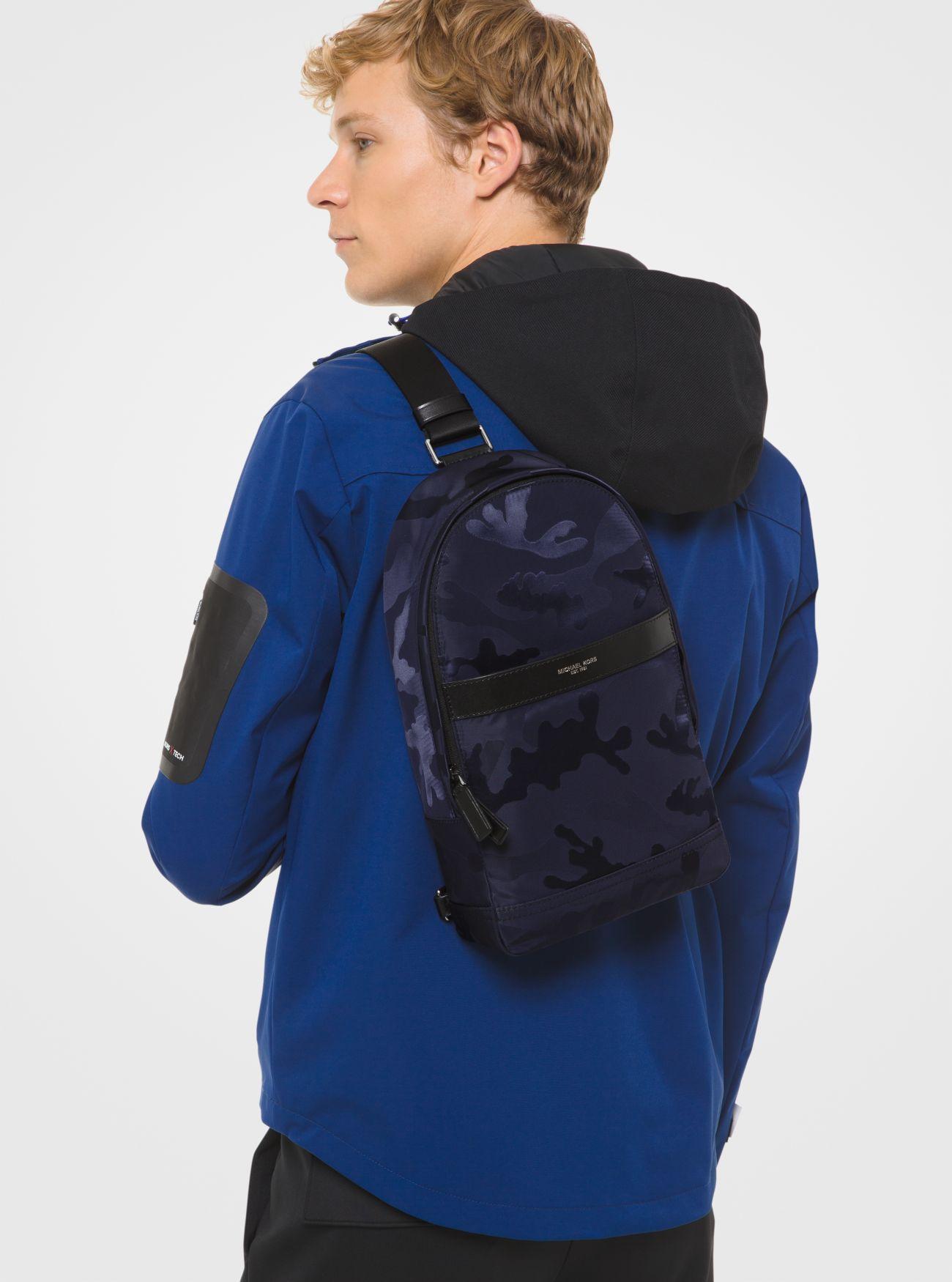 Michael Kors Men's Russel Leather Ocean Blue Medium Sling Pack Bag  