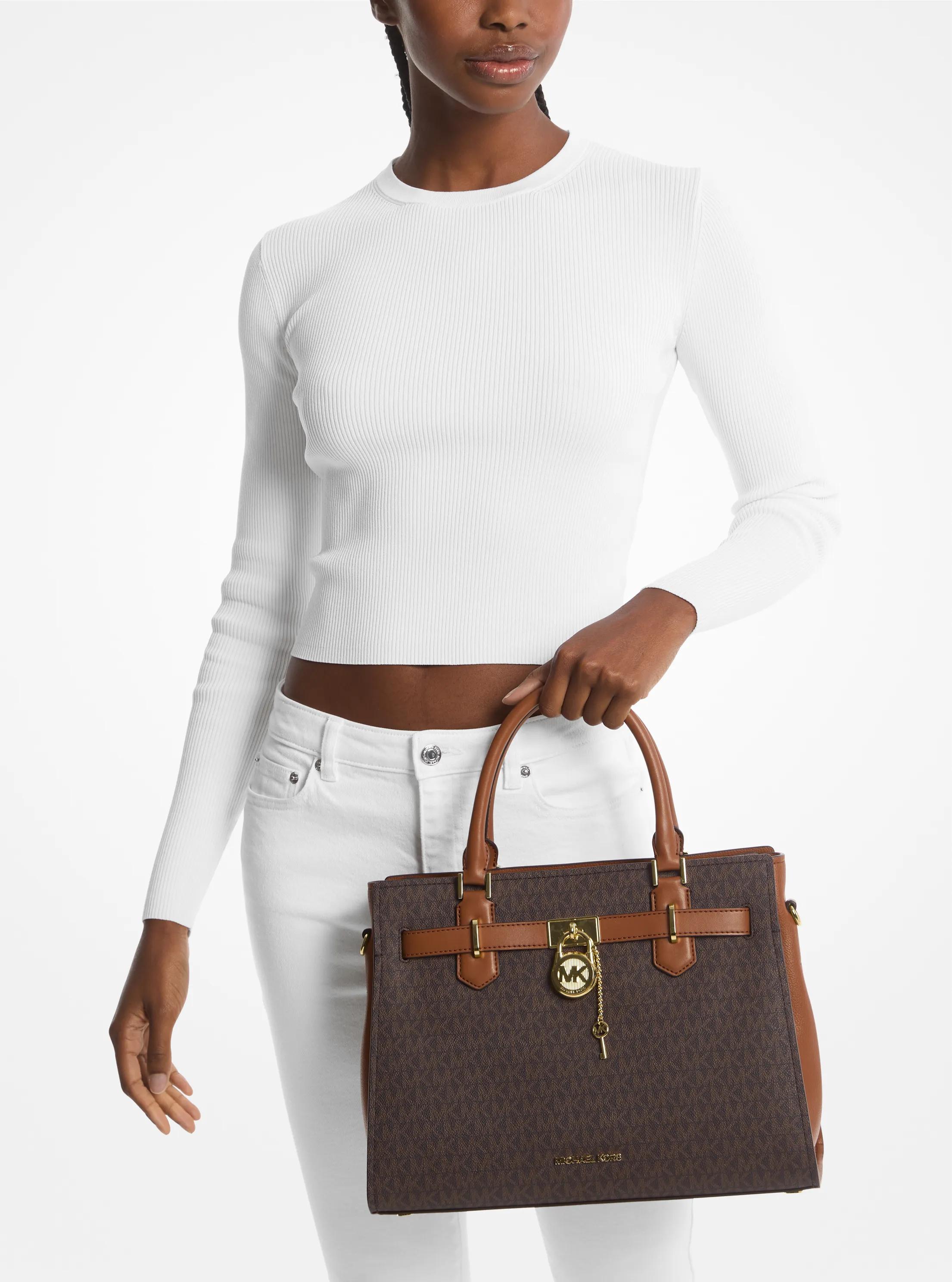 Michael Kors Hamilton Medium Logo Satchel in Brown | Lyst