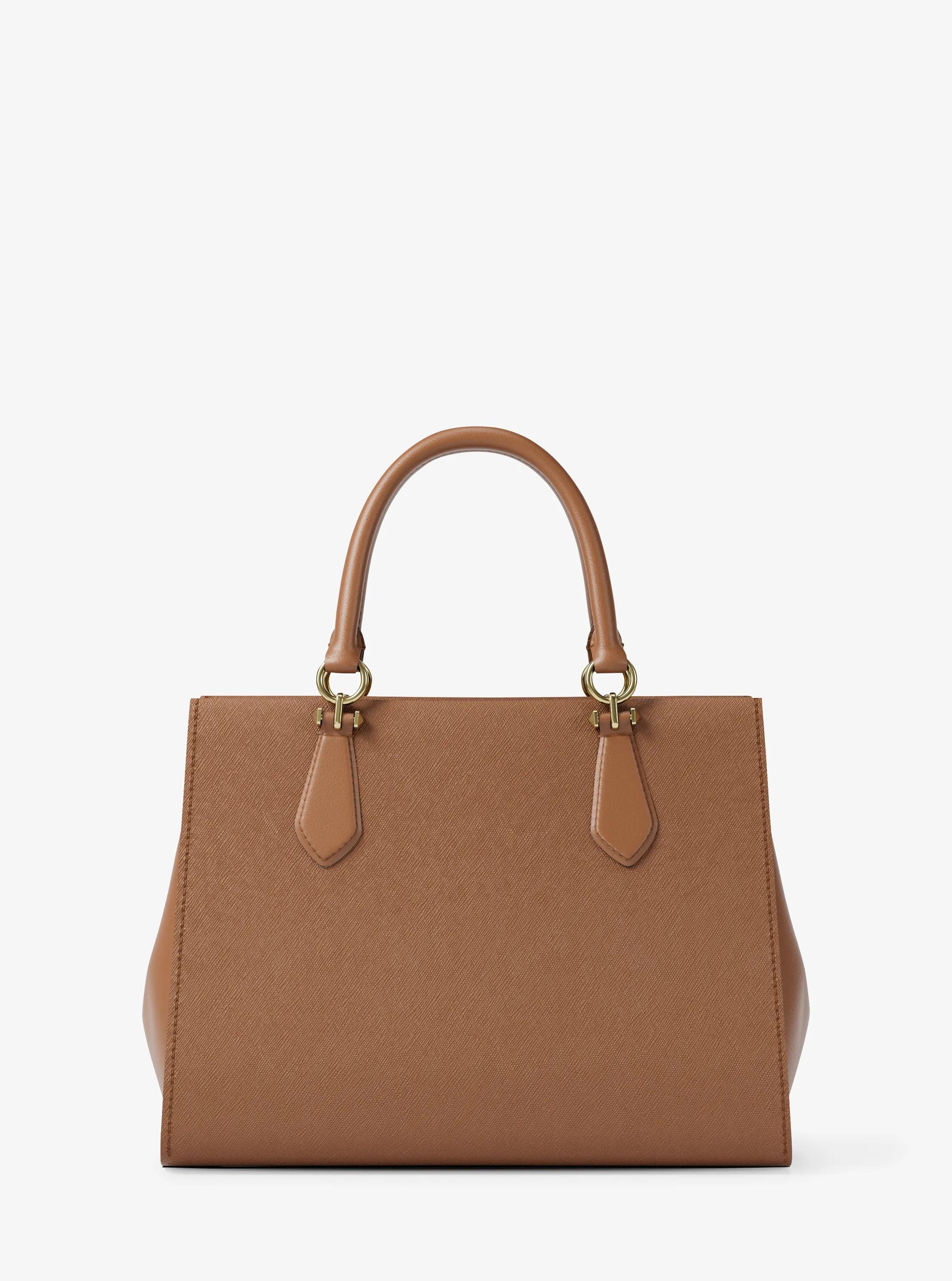 Michael Kors MK Signature Logo Print Shoulder Bag Brown Gold  Michael Kors Tan Saffiano Leather Small Tote Bag Gold MK Logo Logo Lining main image 1