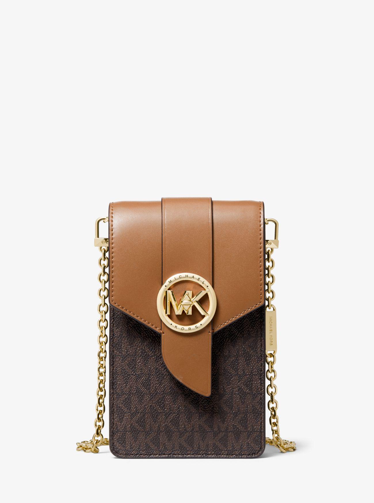 Michael Kors Small Logo And Leather Smartphone Crossbody Bag in Brown