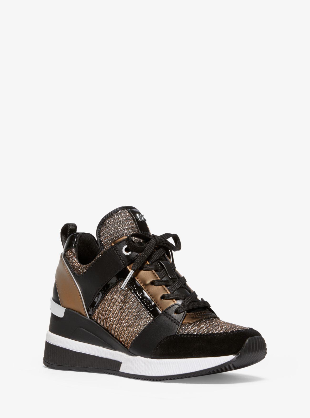 georgie leather and leopard glitter mesh trainer