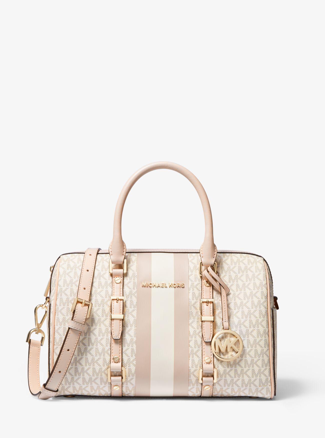 MICHAEL Michael Kors Bedford Travel Medium Logo Stripe Satchel in Pink Lyst